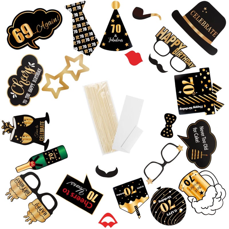 LINGTEER Happy 70th Birthday Party Photo Booth Props,Cheers to 70th Birthday Seventy Years Old Bday Party Centerpieces Props Decorations Sign. - Image 4
